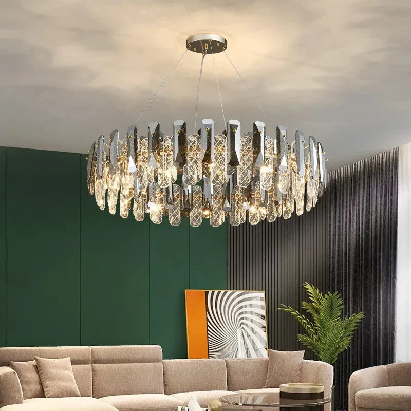 Maison Ornate Modern Crystal LED Luxury Ceiling Light with radiant crystals and warm LED glow.