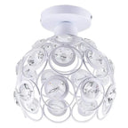 Modern crystal hallway chandelier with white dome metal frame, circular cutouts, and sparkling accents.
