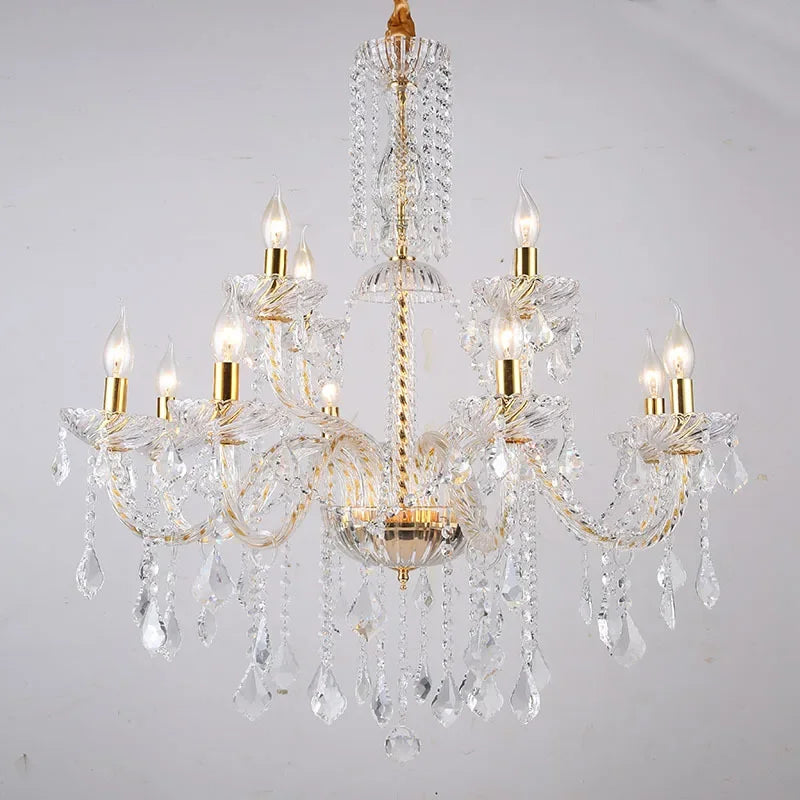 European Crystal Chandelier with Gold Tassels for Living Room