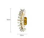 Crystal Hallway Chandelier with light rings, gold base, and crystal-like floral details, 50cm x 18cm.