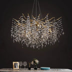 Maison Ornate Modern Crystal Dining Room Chandelier with chrome rounded branches and LED G9 bulbs.
