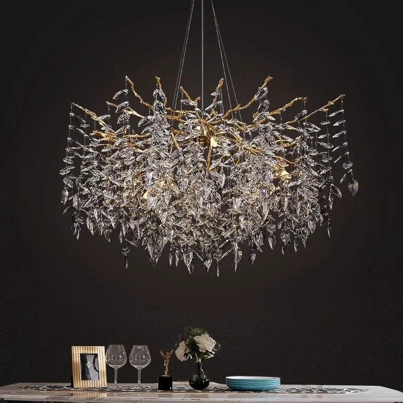 Modern Crystal Dining Room Chandelier Chrome Rounded Branches
