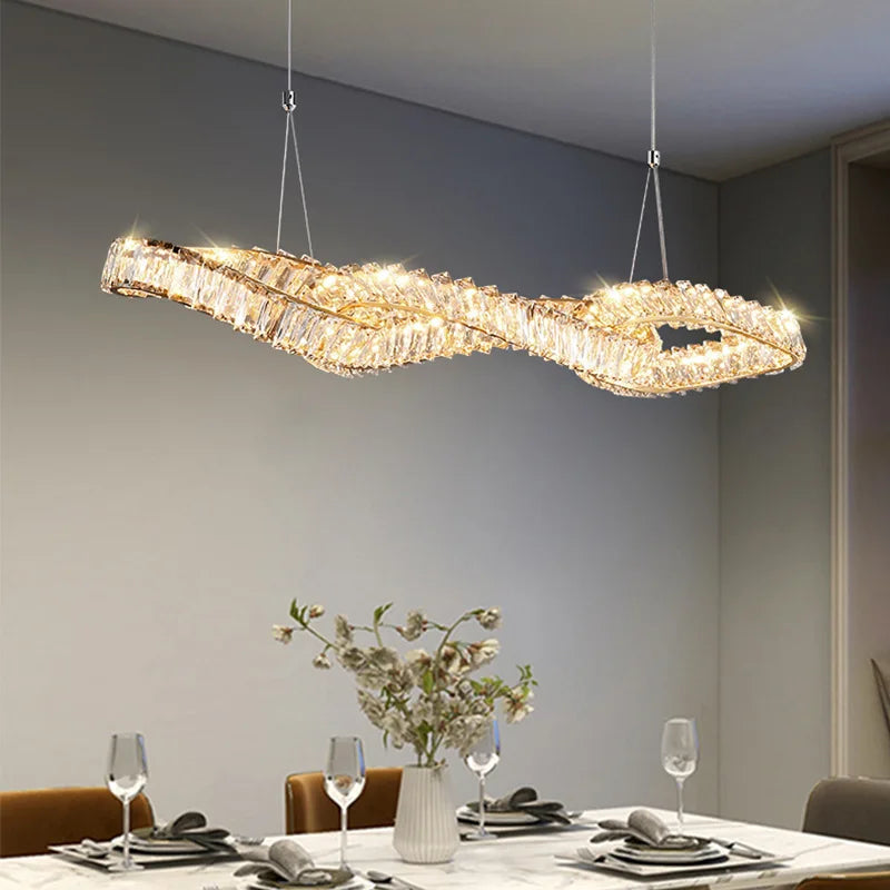 Maison Ornate Elegant Hanging Crystal Chandelier with Modern LEDs, sparkling crystals, warm dimmable light.