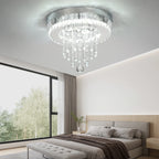 Maison Ornate Modern LED Crystal Bedroom Chandelier in stainless steel with hanging, bright pendants.