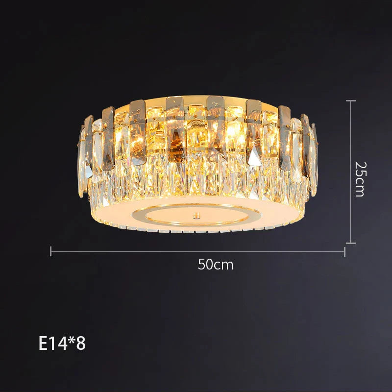Round Maison Ornate LED chandelier with gold accents, crystal glass, 8 E14 bulbs, 50x25cm.