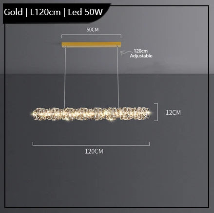 Maison Ornate K9 Crystal Chandelier, LED-lit, 120cm long, sparkling crystals, height adjustable to 120cm.