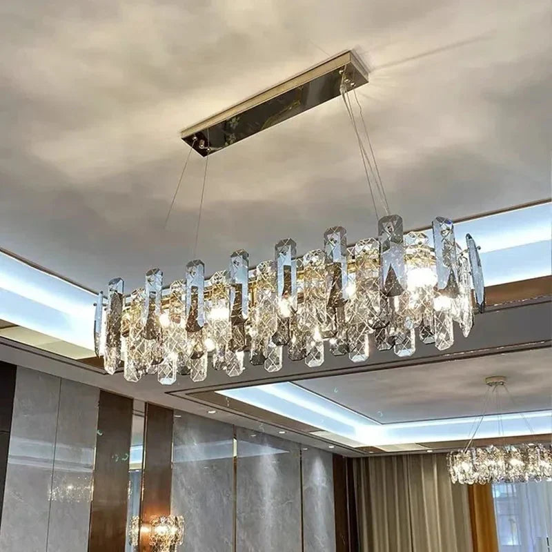 Modern crystal LED luxury chandeliers with faceted glass and unified elegant design, offering matching options.