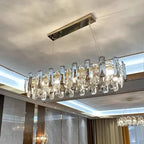 Modern crystal LED luxury chandeliers with faceted glass and unified elegant design, offering matching options.