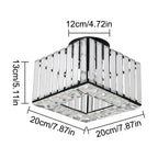 Square Art Deco crystal chandelier with clear vertical bars, black base, adjustable lights; 12cm by 20cm dimensions.