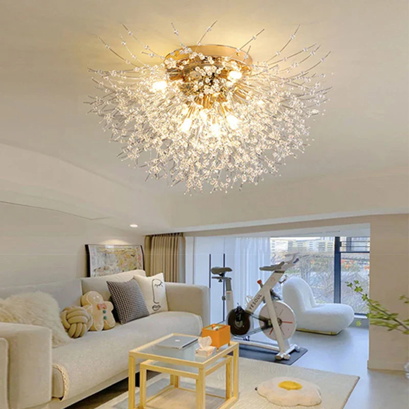Maison Ornate Modern LED Acrylic White Crystal Pendant Light, elegant chandelier with contemporary design details.