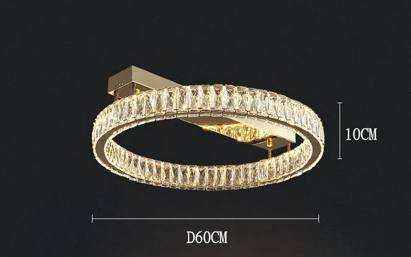 Ornate gold-framed crystal and stainless steel chandelier, 60cm diameter, 10cm high, modern design.