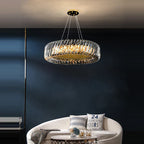 Maison Ornate LED Crystal Dining Room Chandelier, round design with warm LED lighting.