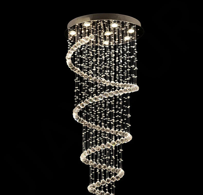 Maison Ornate Duplex Spiral Crystal Pendant Light with cascading crystals in an elegant spiral design.