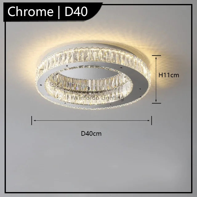 Golden postmodern crystal chandelier with sparkling shades, warm glow, D40 x H11 cm by Maison Ornate.