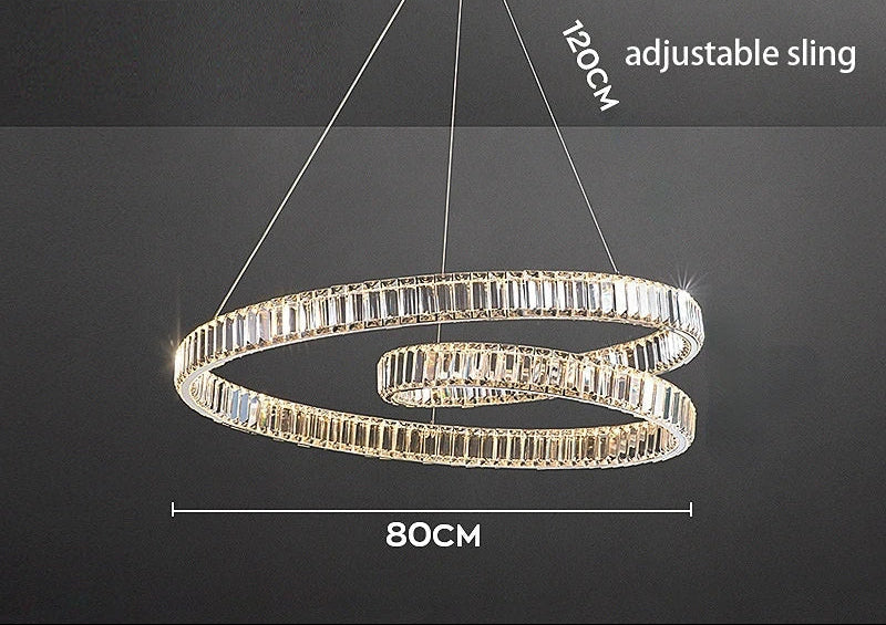 Maison Ornate modern crystal chandelier, integrated LED, three wires, 80cm wide, adjustable drop.