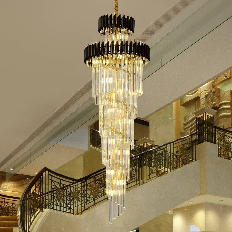 Vintage Crystal Chandelier with LED Spiral for High Ceilings
