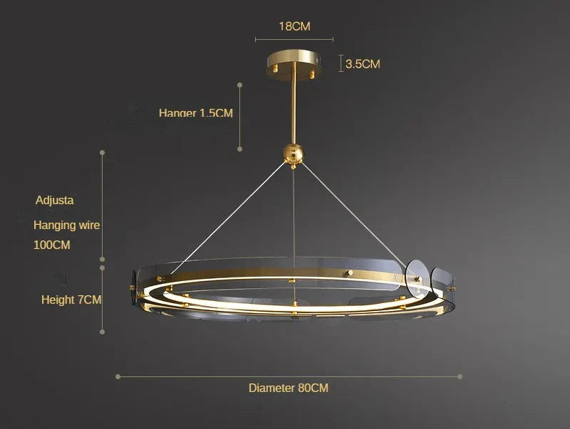 Gold Art Deco crystal chandelier with Nordic minimalist design, 80cm diameter, adjustable suspension wires.