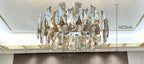 Ornate modern crystal LED chandelier with faceted glass, 23 cm high, 50 cm diameter.
