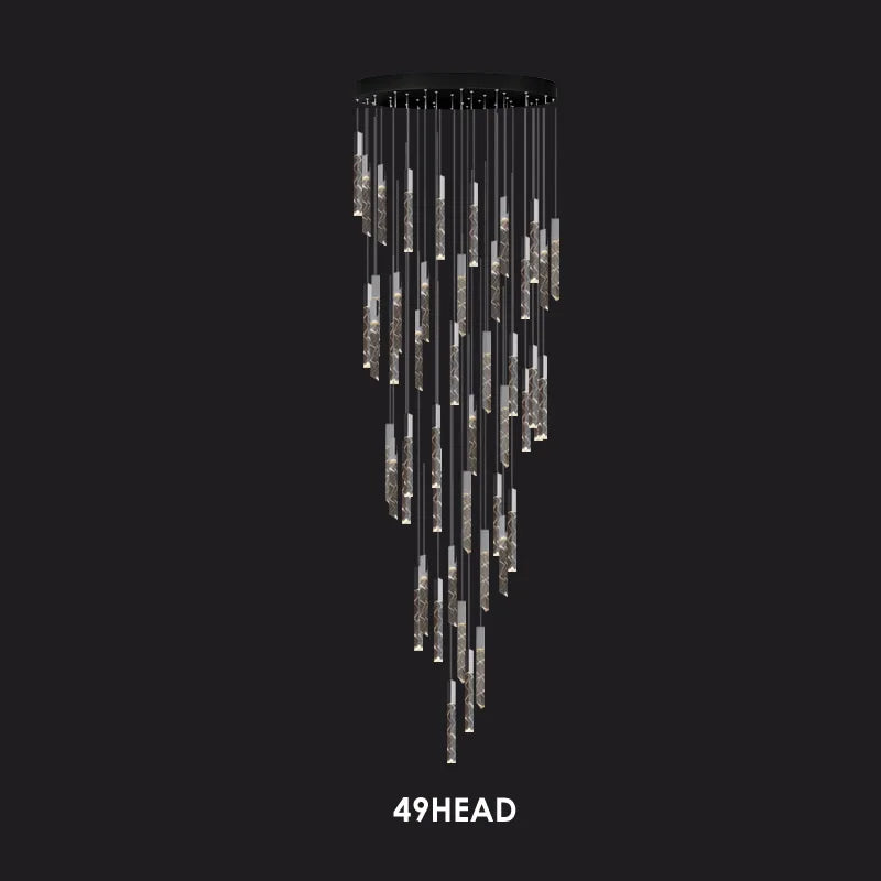Maison Ornate Modern Crystal Chandelier with chrome frame, 49 tube lights, crystal accents, “49HEAD” below.