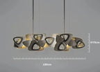Postmodern chandelier with abstract triangular LED shapes, two cords, 80x19 cm crystal ball design.