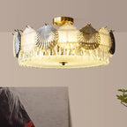 Maison Ornate French Modern chandelier with golden and clear crystal LED accents, elegantly illuminated.