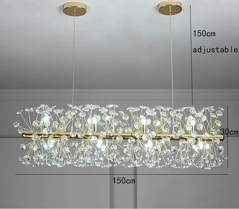 Maison Ornate LED Crystal Dandelion Chandelier with sparkling accents, adjustable height, Art Deco design.