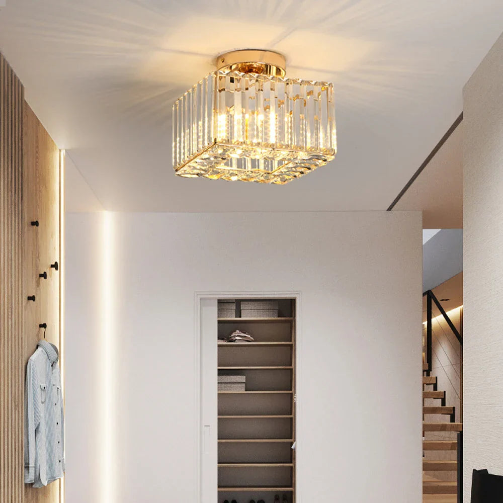Maison Ornate Modern Square Crystal Glass LED Ceiling Light, a statement chandelier with sparkling crystal glass details.