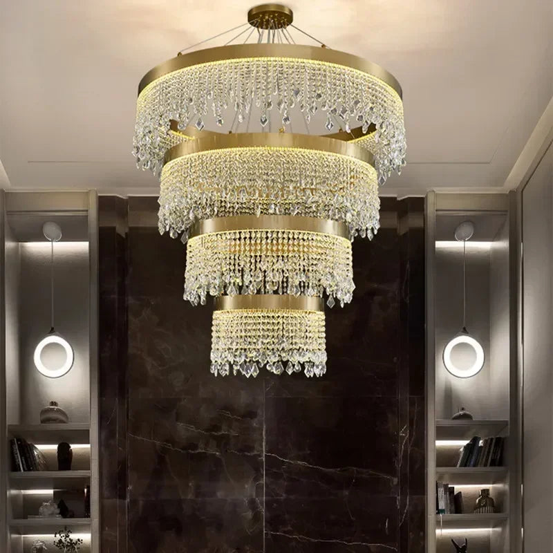 Maison Ornate Modern Crystal Chandelier featuring a polished nickel frame and elegant crystal pendants.