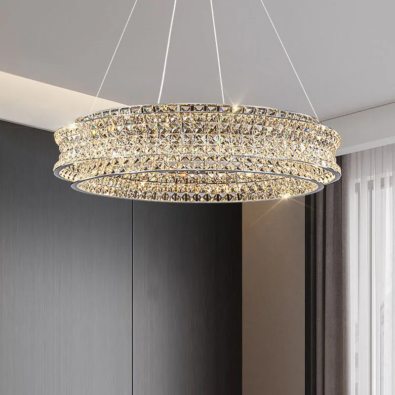 Maison Ornate Crystal Ball Pendant features stainless steel cord, sparkling warm glow, elegant chandelier design.