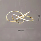 Maison Ornate Postmodern chandelier with gold, white abstract LED loops and thin wire suspension.