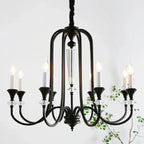The Maison Ornate Vintage Crystal Chandelier features a black metal finish and eight candle-style LED bulbs.