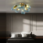 Maison Ornate Elegant Crystal LED Pendant Light with gold and blue petal glass detail.