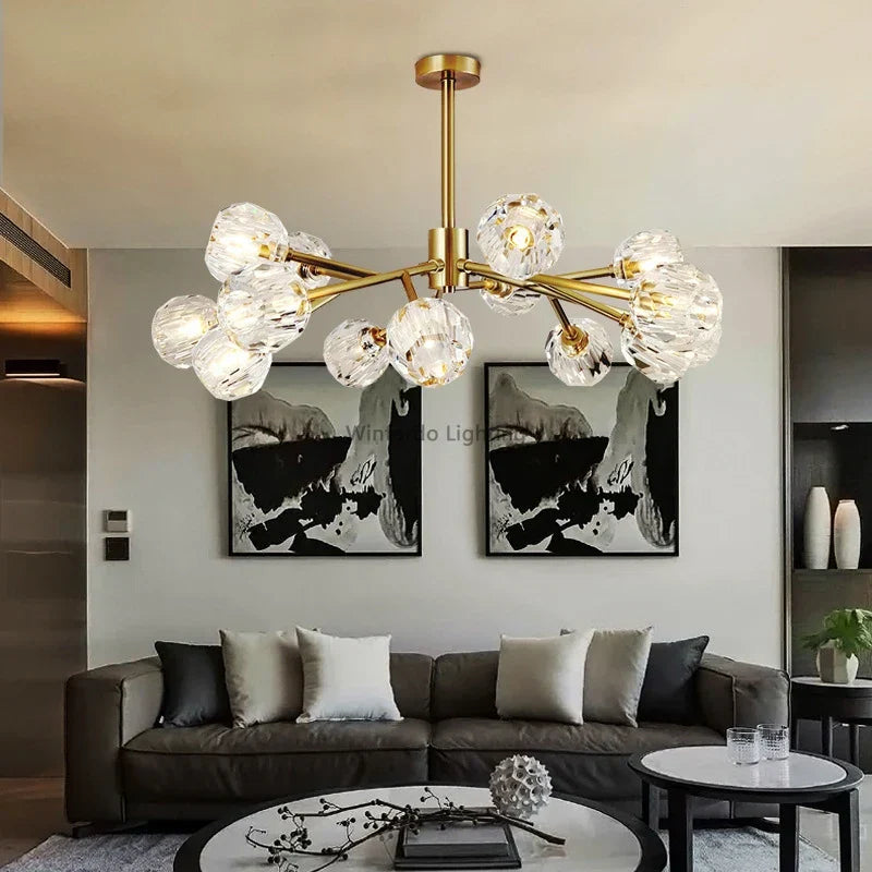 Maison Ornate Postmodern Crystal Chandelier with unique LED lighting, showcasing modern elegance and intricate crystal design.