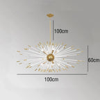 Ornate Dandelion LED crystal chandelier with gold-white finish, 100cm wide, radiant crystal rods.