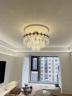 Maison Ornate Retro Leaf Crystal Art Deco LED Chandelier with intricate leaf and crystal details, gold finish.