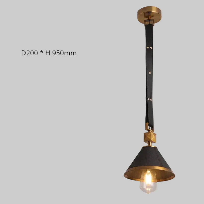Crystal Ball Chandelier by Maison Ornate, glass conical shade, black and gold, exposed bulb.
