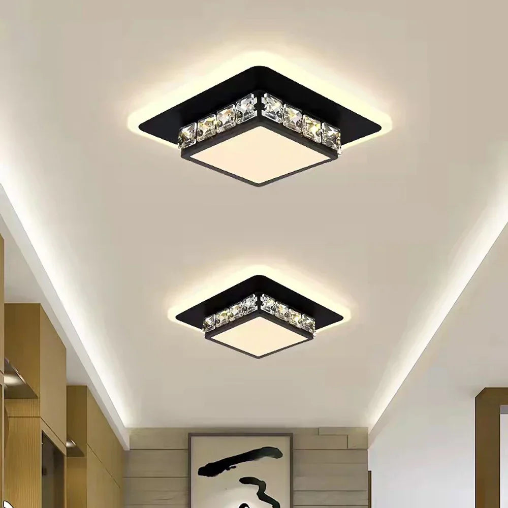 Maison Ornate Industrial Crystal Chandeliers with LED, black frames and crystal accents, contemporary style.