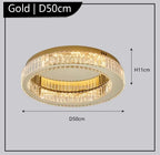 Maison Ornate Golden Postmodern Chandelier with two sparkling concentric crystal rings, 50cm diameter, 11cm height.