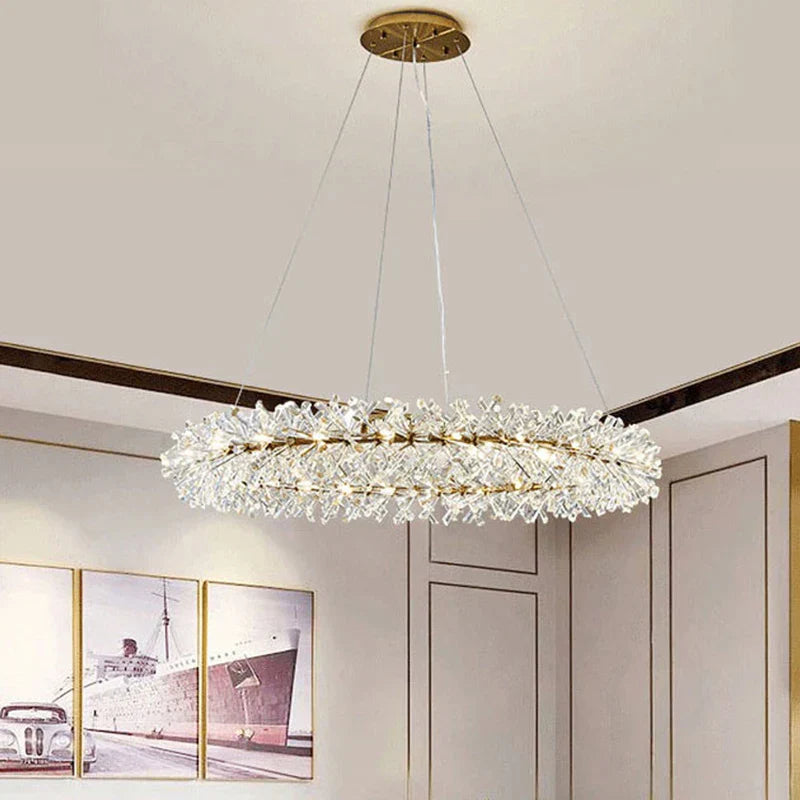Maison Ornate Crystal Ball Chandelier with modern round design, sparkling crystals, elegant ceiling mount.