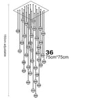 Maison Ornate Crystal Sphere Chandelier, 36 staggered spheres, rotating LED, 75cm base, adjustable 150cm drop.