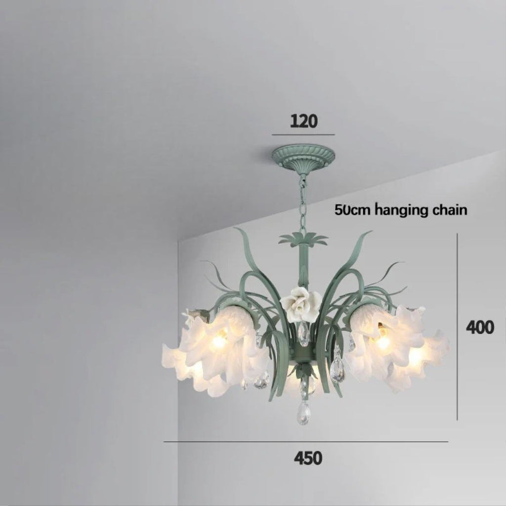 Art Deco Crystal Chandelier with Pastoral Glass Flowers