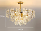 Maison Ornate Crystal Ball Chandelier with crystal leaves, flower accents, and multiple bulbs, 31 cm high, 60 cm diameter.