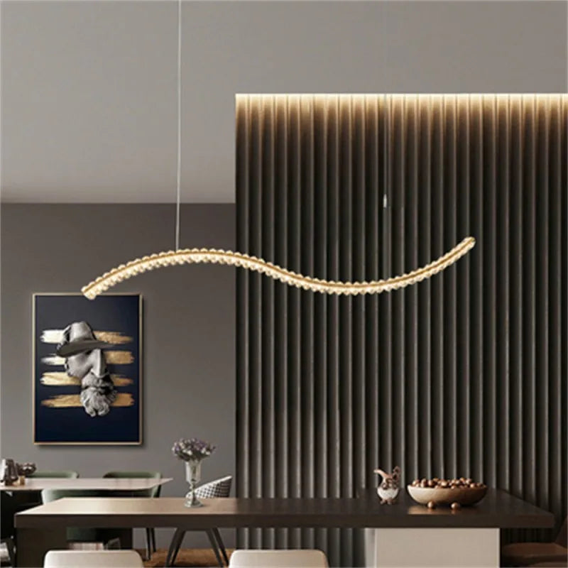 Maison Ornate Minimalist Crystal Glass Chandelier with LED lighting, elegant and modern ceiling fixture design.