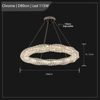 Maison Ornate K9 Crystal Industrial Chandelier with 80cm circular LED, chrome finish, and adjustable cables.