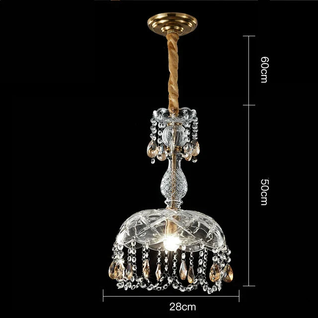 Art Deco chandelier with gold accents, teardrop crystals, integrated LED, 60 cm ceiling-mounted size.
