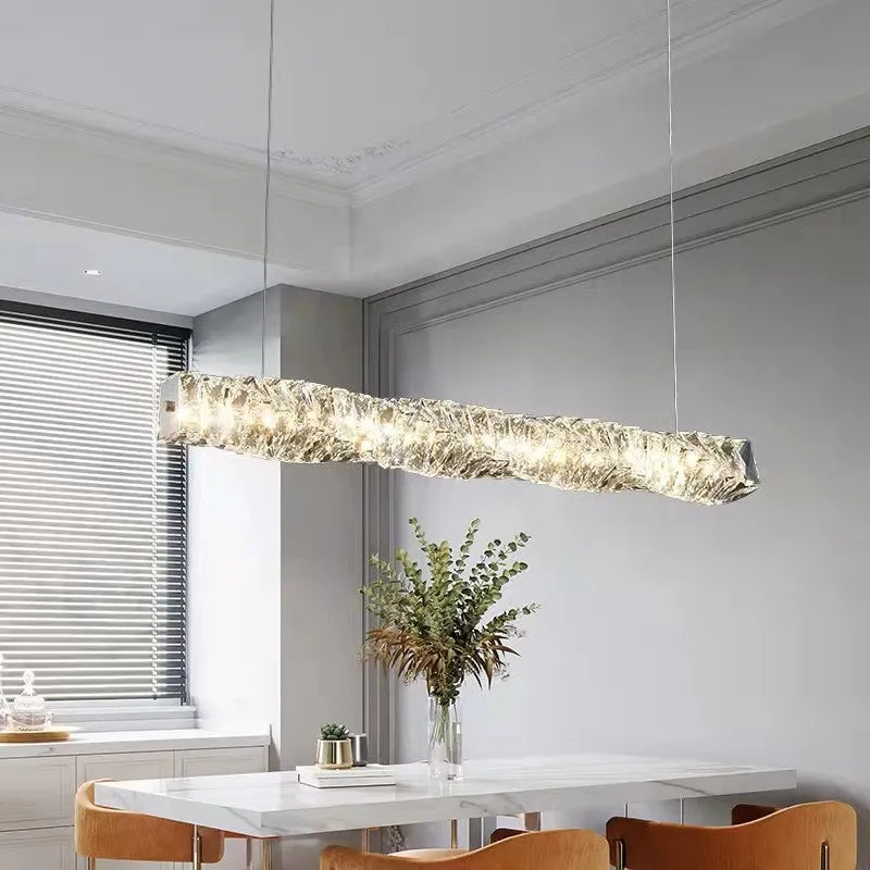 Maison Ornate K9 Crystal Chandelier with Modern Suspension and Remote Control, sleek contemporary lighting design.