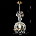 Ornate Art Deco chandelier with LED, crystal beads, teardrop accents, gold trim; 60cm tall.