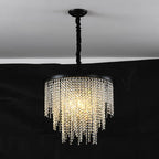 Maison Ornate Modern Crystal Chandelier with gold chain and cascading clear crystal prisms.