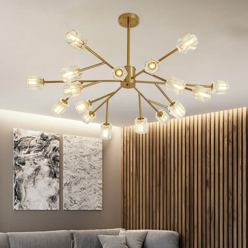 Maison Ornate Modern Nordic Hanging LED Crystal Hallway Chandelier with multiple glass bulbs, elegant and contemporary.