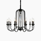 Maison Ornate Vintage Crystal Chandelier with eight black arms, candle LED lights, and crystal accents.
